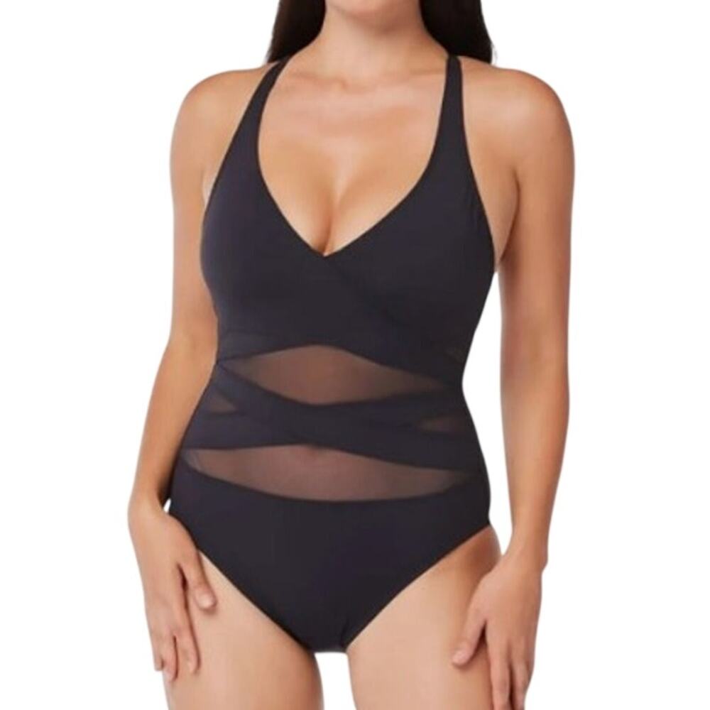 NEW $125 Bleu Rod Beattie Black One Piece Swimsuit 10